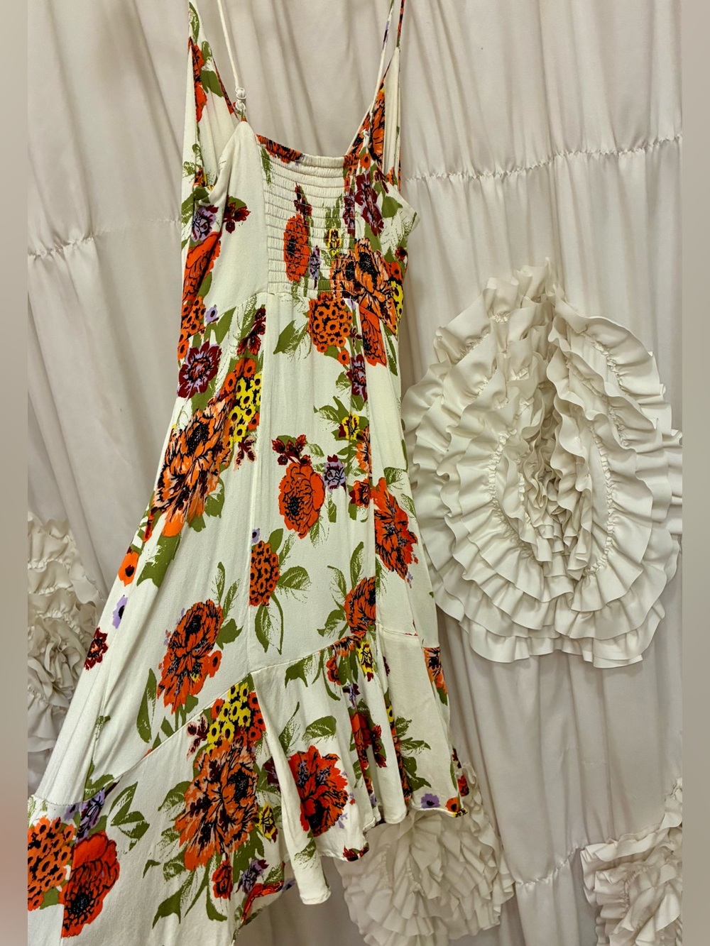 Free People Happy Heart Floral Spaghetti-Strap Sundress in Cream and Orange🌺